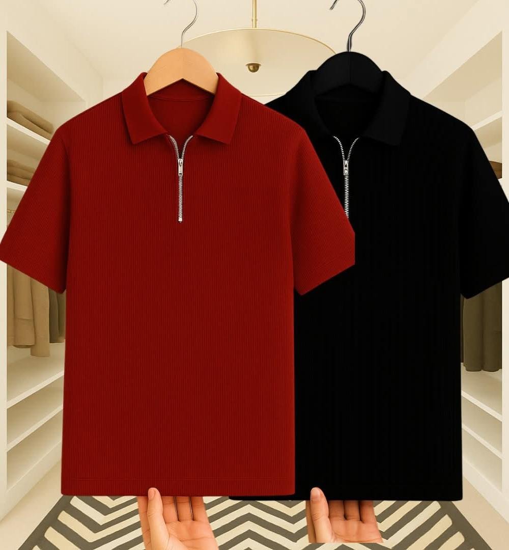 Zipper T-Shirt 2pices combo (Black+Brown)