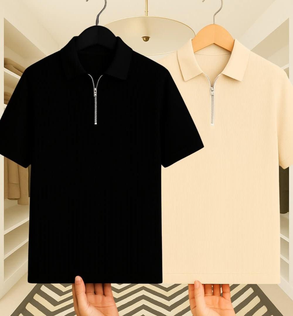 Zipper T-Shirt 2pices combo (Black+Brown)