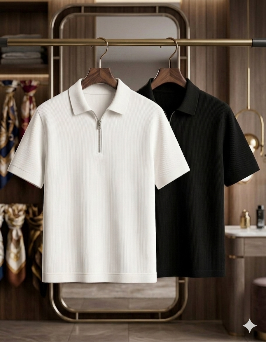 Zipper T-Shirt 2pices combo (Black and White)