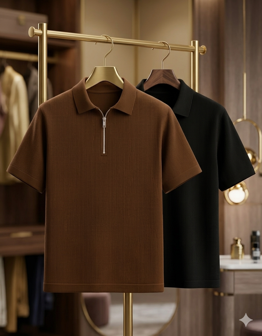 Zipper T-Shirt (Black+Coffee) Combo