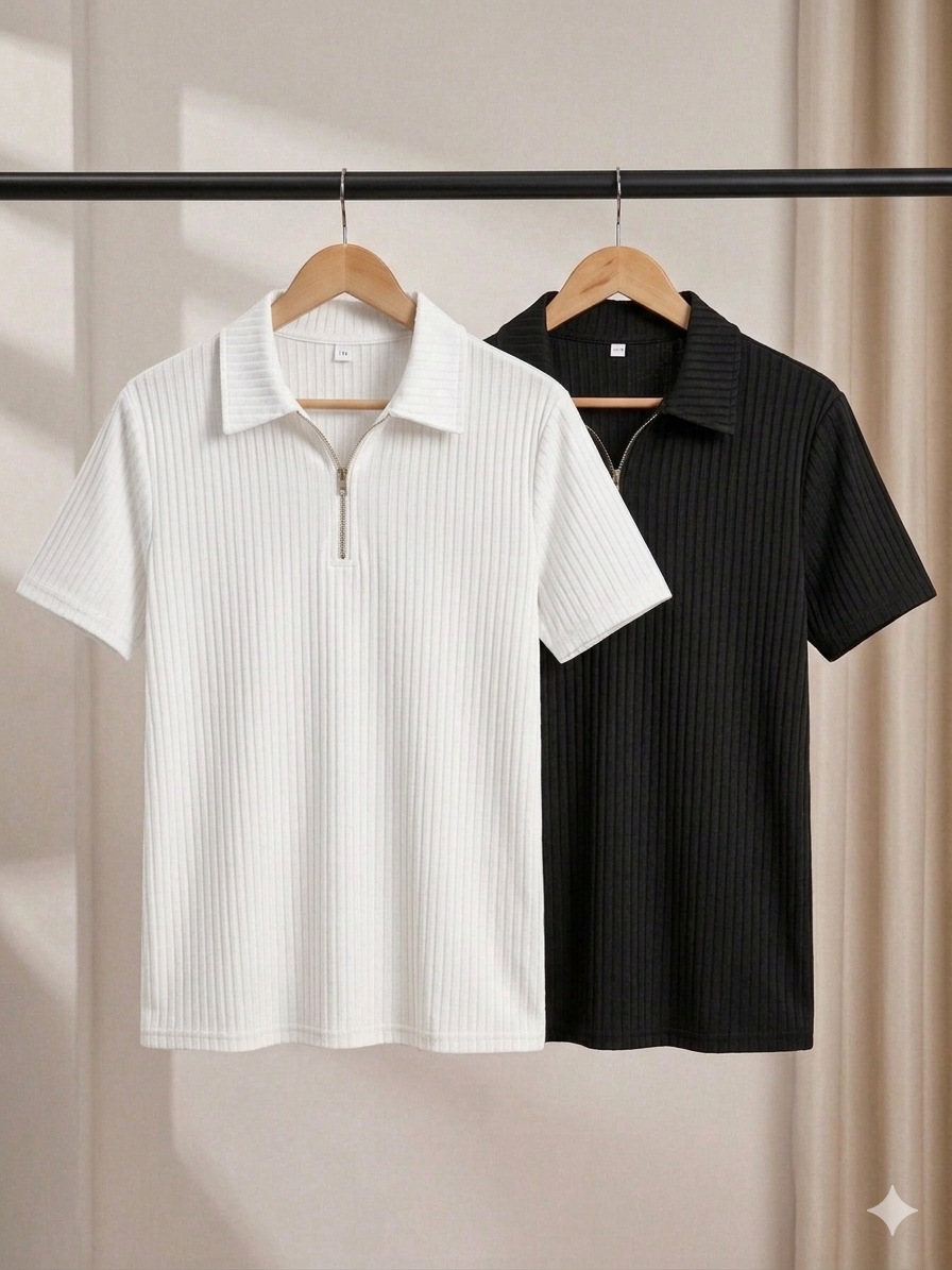 Zipper T-Shirt 2pices combo (Black and White)