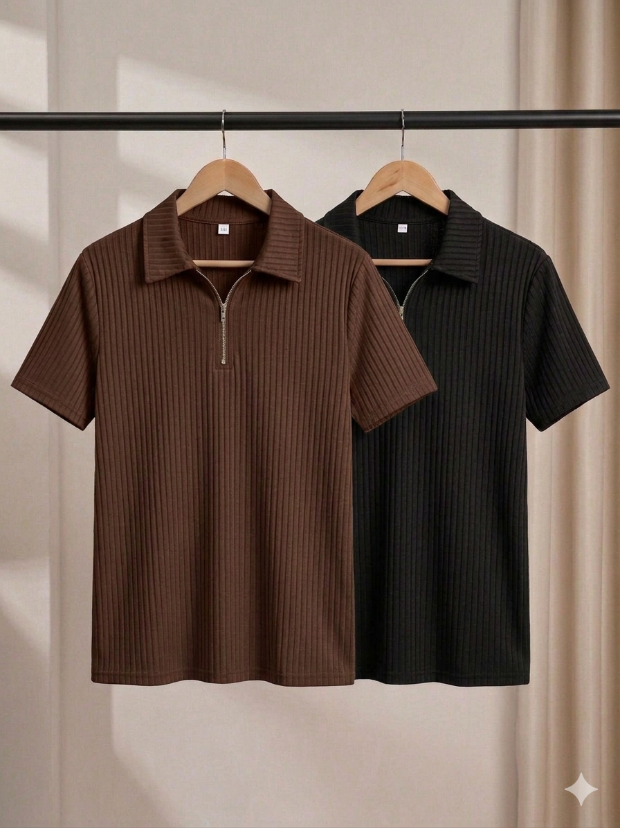Zipper T-Shirt (Black+Coffee) Combo
