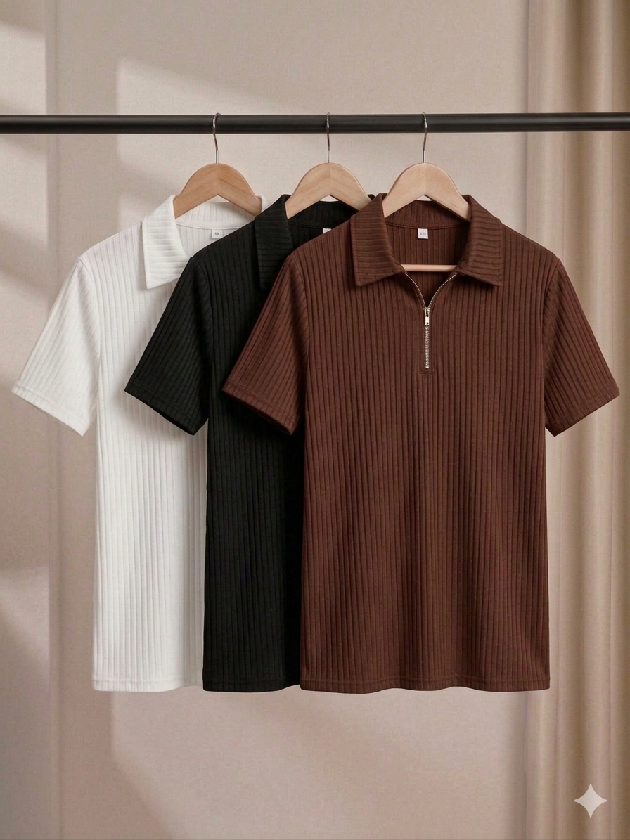 zipper Polo combo (white+black+coffee)