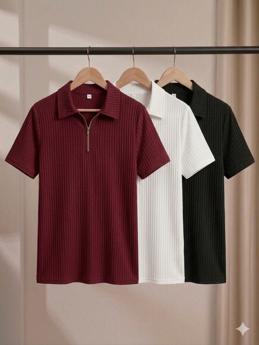 zipper Polo combo (white+black+maron)