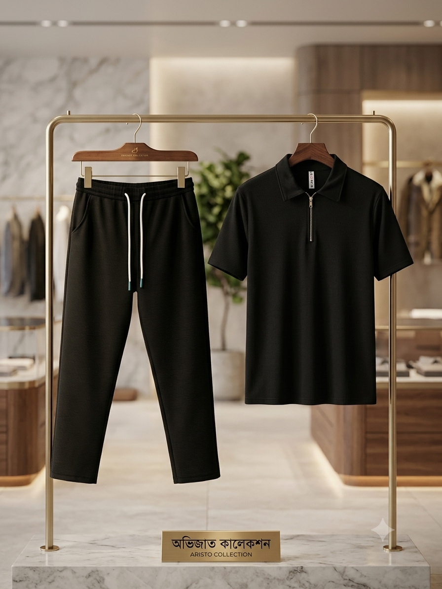 Zipper polo+Trowjer(Black)