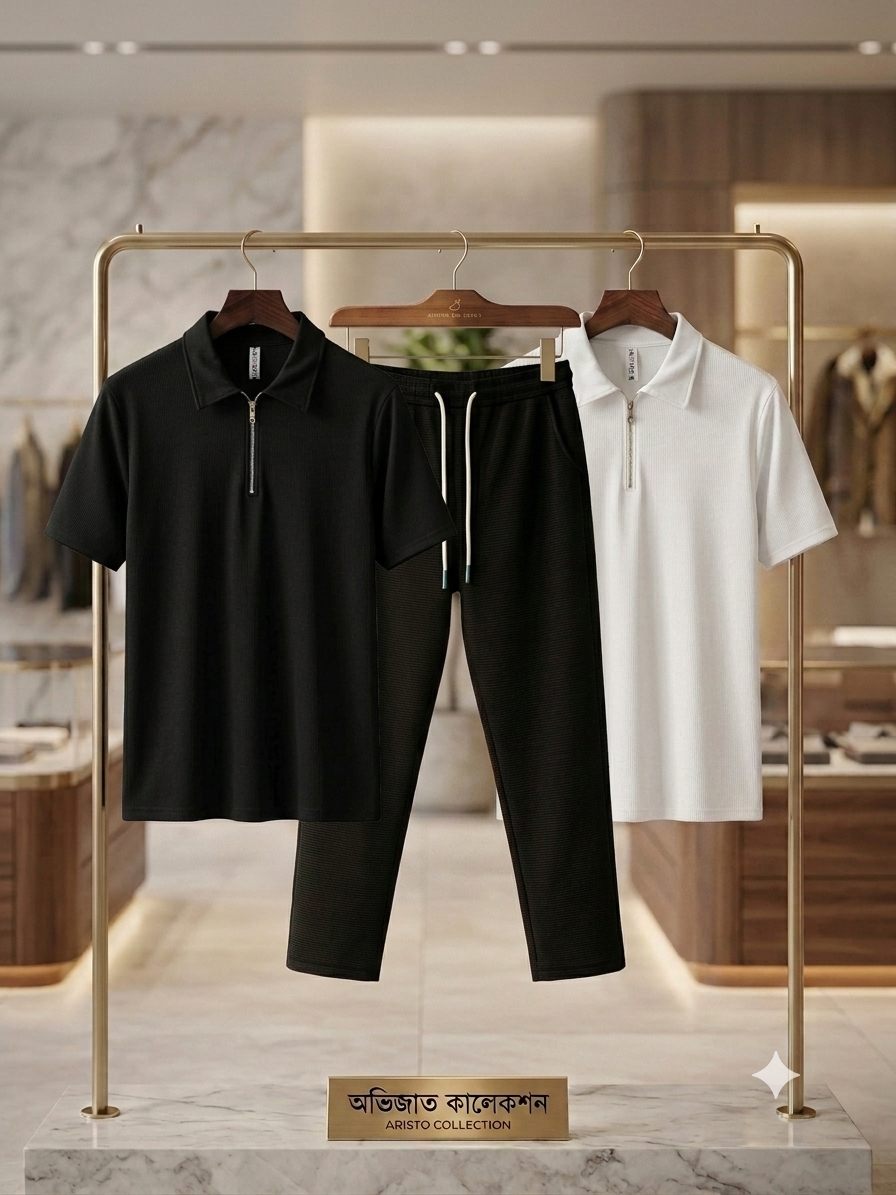 3piecs combo zipper polo+black trowjer