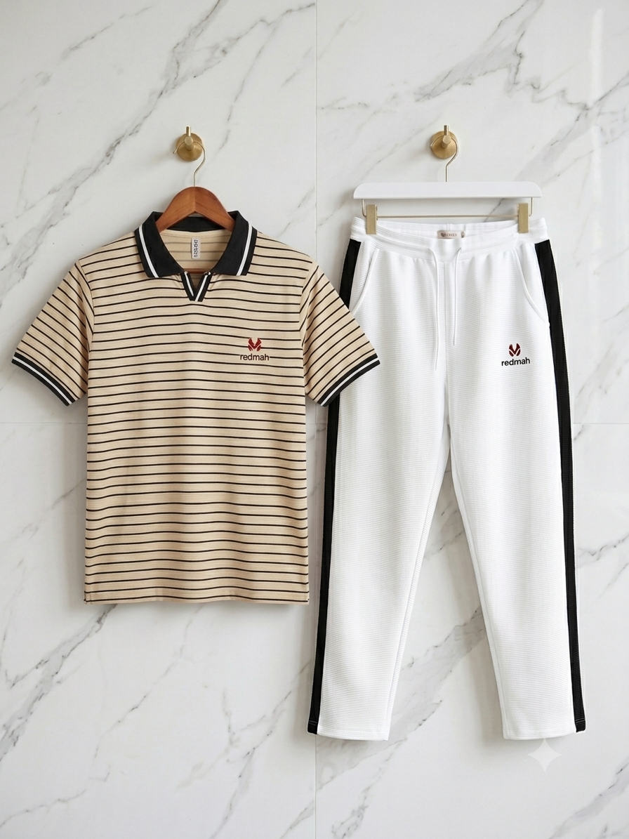 Set combo Brown Polo+White pant