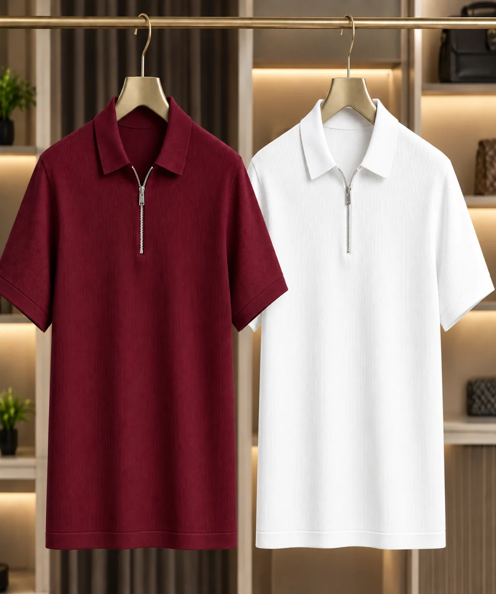 Zipper T-Shirt (Black+White+Brown)